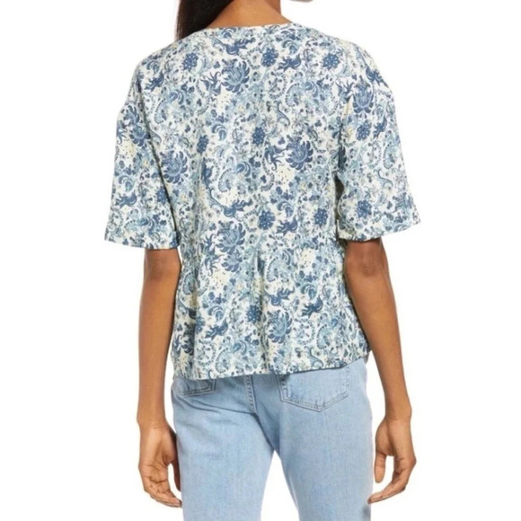 Faherty Salinas Floral Lace-up Linen Top blue 33764 - Picture 3 of 15